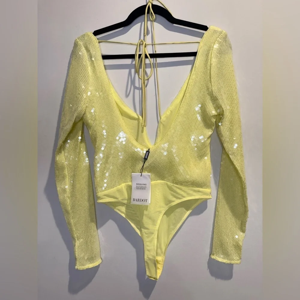 Bardot Verona Sequin Bodysuit – Canary Yellow – Size Large NWT